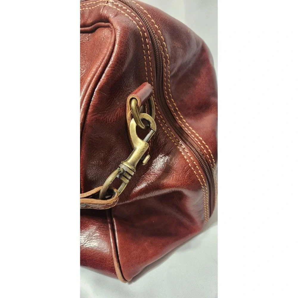 Rare Floto Cognac/Brown Leather Duffel Bag Travel Made In Italy